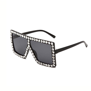 Mode oversize solbrille med sølv diamant